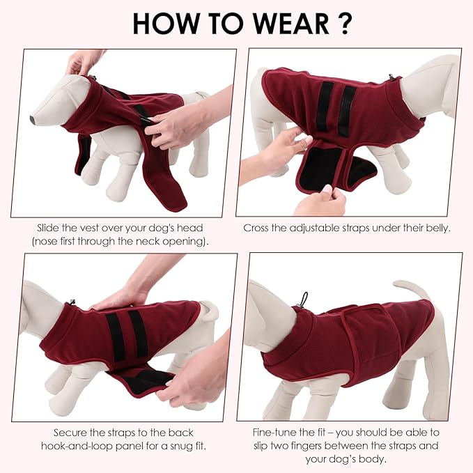 Dog Sweater,Adjustable Dog Sweaters for Small, Medium and Large Dogs Boys Girls, Dachshund Chihuahua Fleece Dogs Sweater(Burgundy,L)