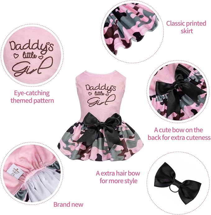 CuteBone Daddy's Little Girl Dog Dress for Small Dogs Pink Skirt Puppy Velvet Dresses Dog Clothes CVA21M-D