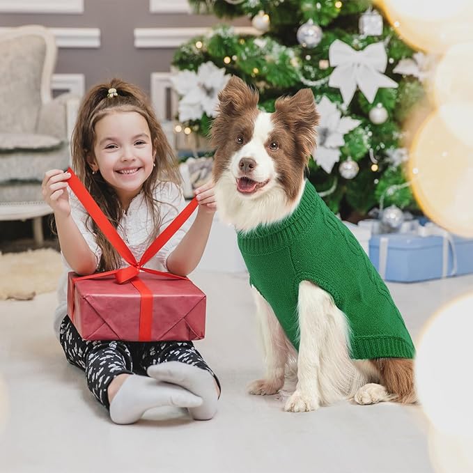 SCENEREAL Knitted Dog Sweater for Large Medium Small Dogs, Cat Dog Winter Coat Warm Sweatershirts Outfits, Classic Pet Clothes with Leash Hole, Soft Pet Knitwear Apparel for Girls Boys, Green XXL