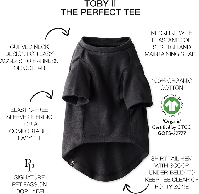 Toby II - The Perfect Tee, 3 Pack Short Sleeve Pet T-Shirt 100% Organic Cotton Tees Clothes for Small, Medium, Large Dogs, Gray Ombre, Small (10-25 lbs)