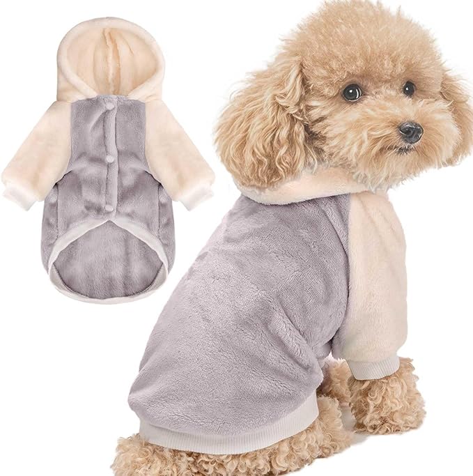 FabriCastle Dog Hoodie Sweater for Small Dogs Boy and Girl, Small Dog Clothes XS XXS Puppy Sweatshirt, Pet Outfit, Cat Clothing Super Soft Warm Snap On Closure (Lightgrey-Cream, Medium)
