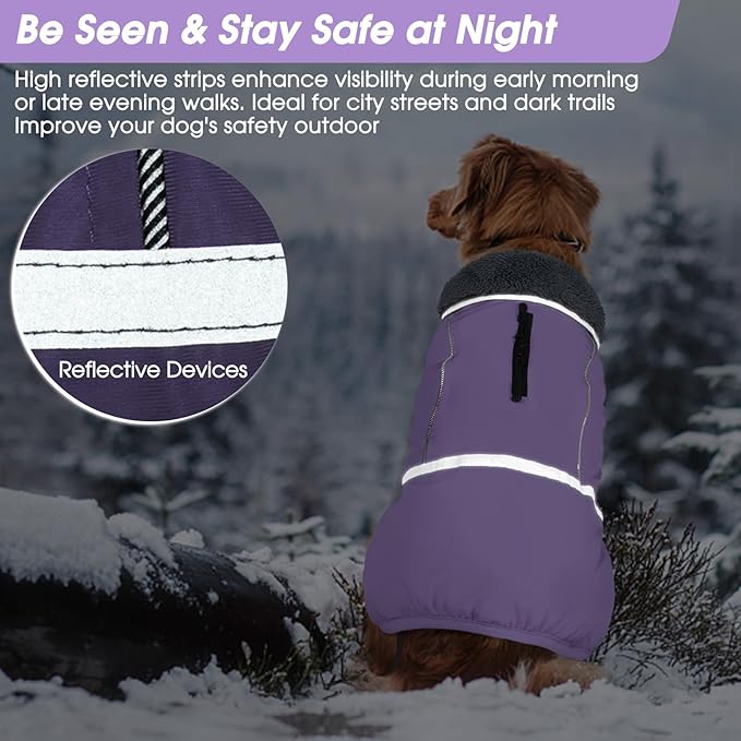 QBLEEV Warm Dog Coat Reflective Winter Jacket, Waterproof Windproof Dog Turtleneck Clothes for Cold Weather, Thicken Fleece Lining Pet Outfit, Adjustable Pet Vest Apparel for Small Medium Large Dogs