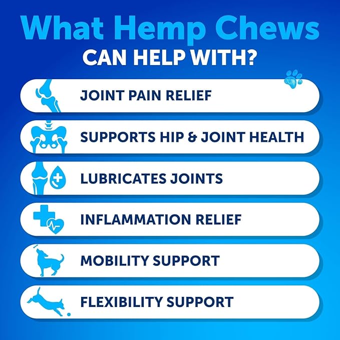 Hemp Hip and Joint Supplement for Dogs - Glucosamine for Dogs Joint Pain Relief - Chews with Chondroitin, MSM, Hemp Oil - Mobility Support, Cartilage Health - For Large, Small breeds - 120 Soft Treats