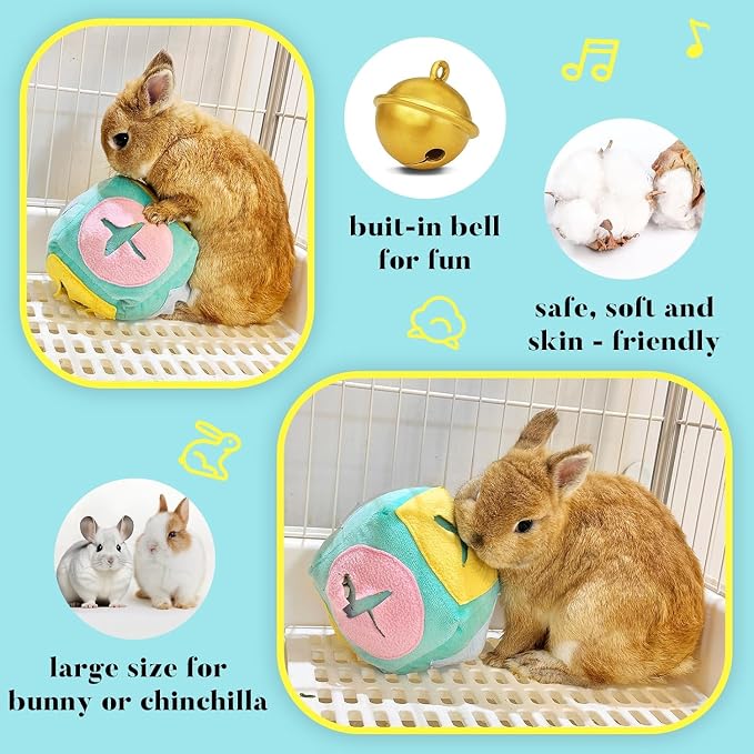 Rabbit Foraging Toy with Bell, Washable Puzzle Feed Game Rabbit Toy