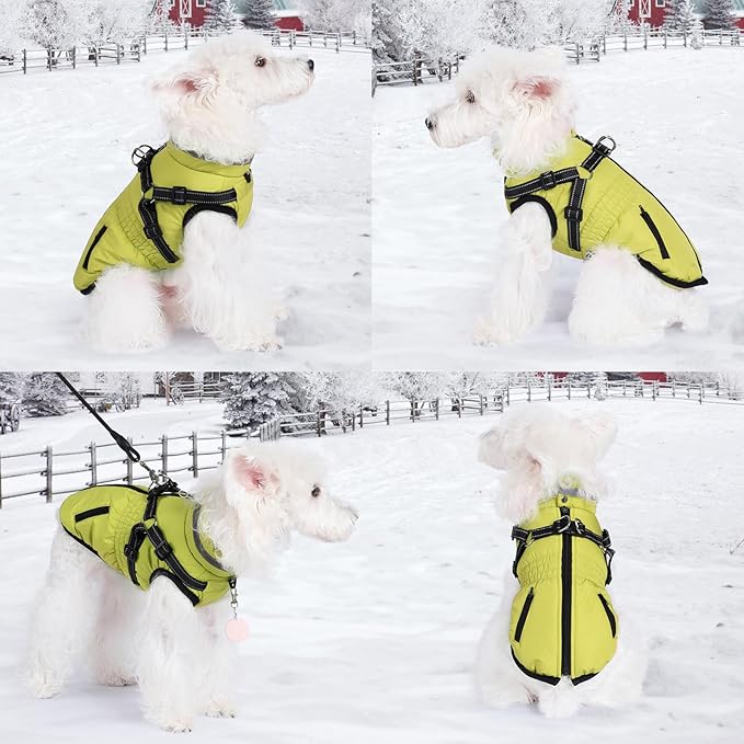 Gyuzh Dog Coat with Harness,Dog Coats for Small Dogs,Warm Fleece Winter Puppy Jacket,Waterproof Jacket with Harness Built in for Small Medium Large Dogs