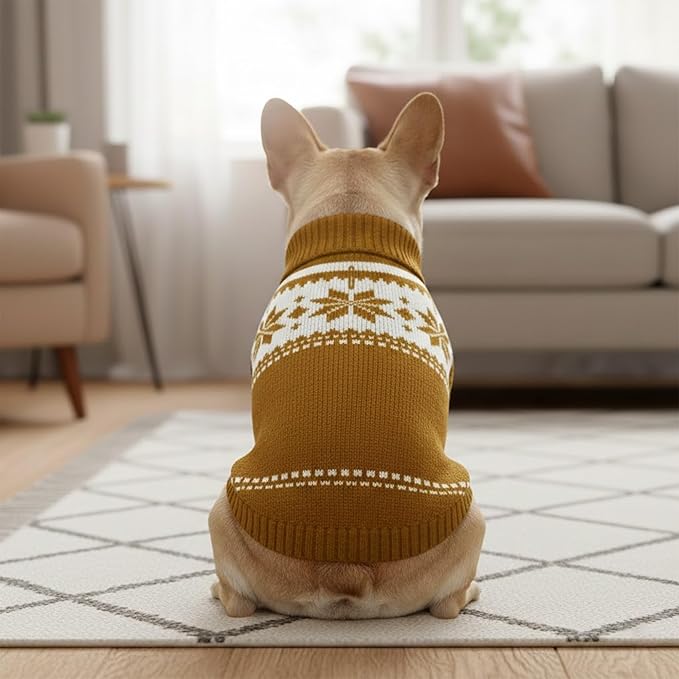 Grewear Colorful Stripes Pattern Pets Knit Sweater, Warm Comfortable Knit Sweater for Pets, Soft Cozy Winter Pet Clothes, Stylish Multi-Colored Sweater for Dogs & Cats Mustard XXL