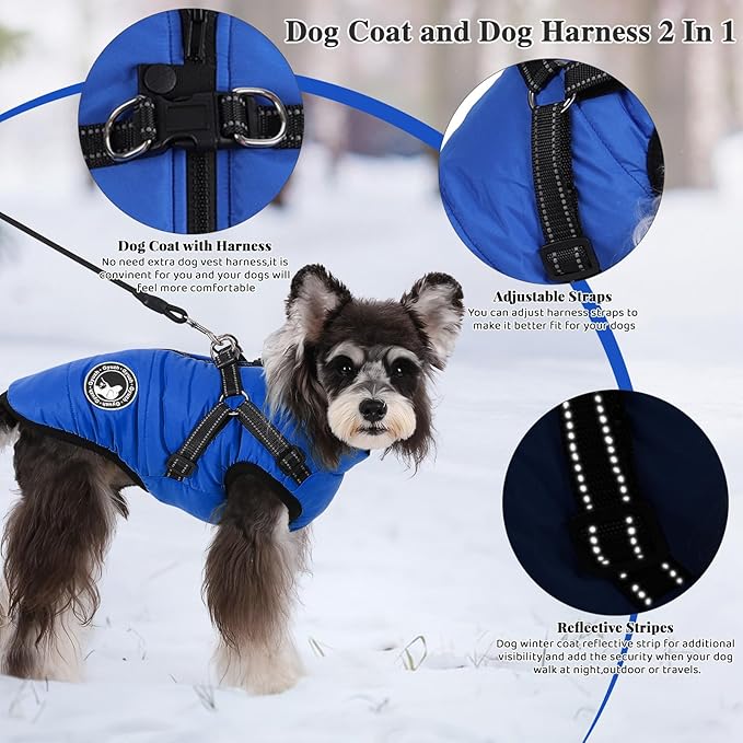 Gyuzh Dog Coat with Harness Puppy Coats Small Dog Harness Jacket Winter Waterproof Jackets for Smal Medium Large Dogs