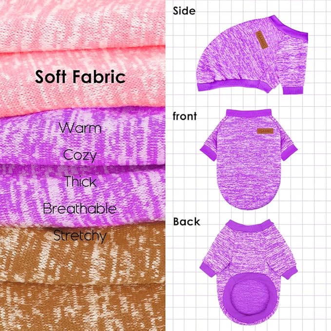 3 Pack Dog Sweaters for Small Dogs Girl Boy Winter Fleece Clothes Warm Soft Dog Sweatshirt Outfit for Dogs Cats Pet Apparel (Wine Red+Khaki, X-Small)
