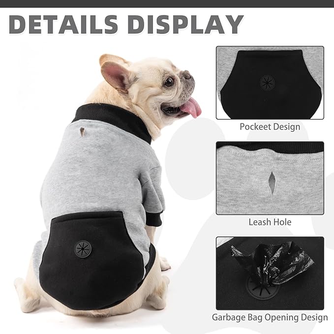 KOOLTAIL Dog Hoodie with Leash Hole，Cozy Fleece Turtleneck Winter Fall Warm Dog Clothes Sweater Sweatshirtfor Small to Medium Soft Winter Hoodie with Pocket for Easy Potty Break Access