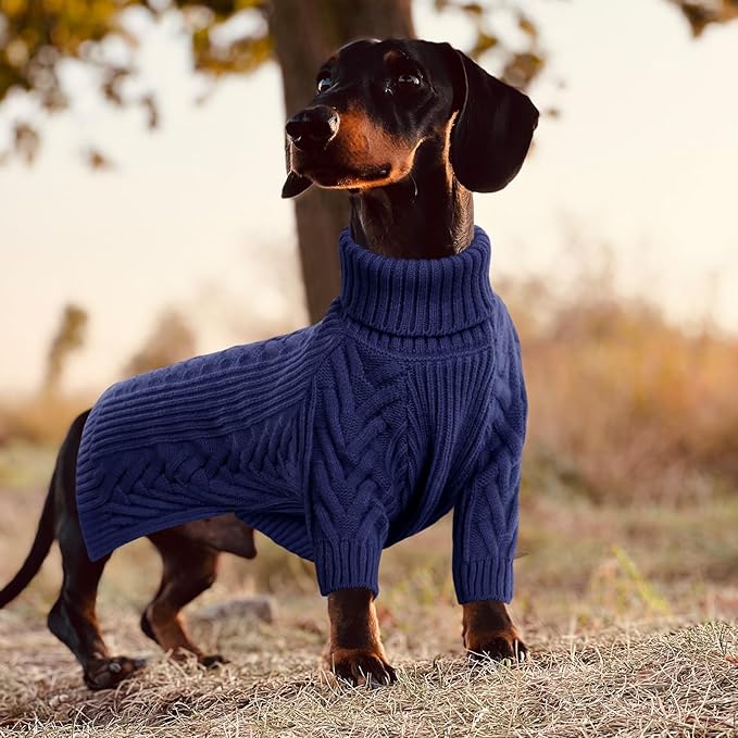 ASENKU Dog Sweater, Dog Sweaters for Medium Dogs, Warm Pullover Doggie KnitTurtleneck Warm Clothes for French Bulldog, Boston Terrier（Royal Blue, L）