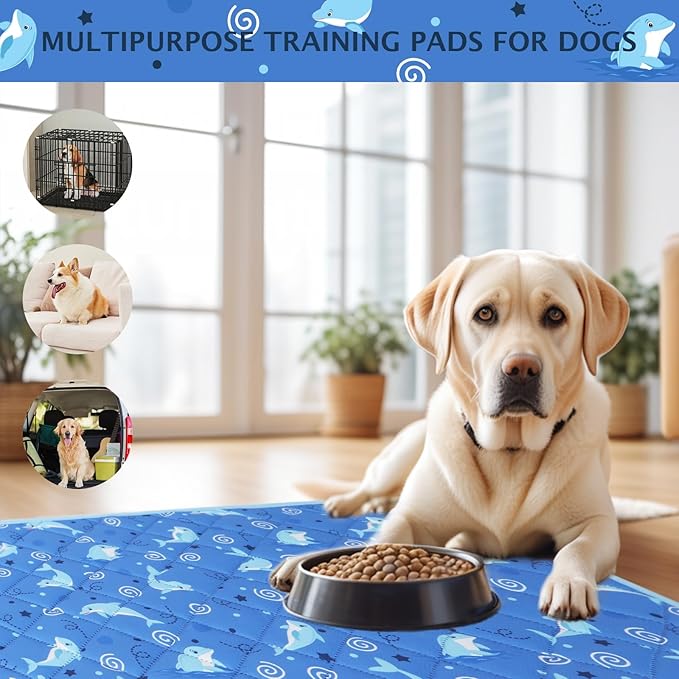 IEUUMLER Washable Pee Pads for Dogs, 2 Pack Non-Slip & Waterproof Pack Whelping Pad, Reusable Washable Puppy Potty Training Pad with Fast Absorbent for Playpen EU007 (Dolphin, 36"X41"-2pcs)