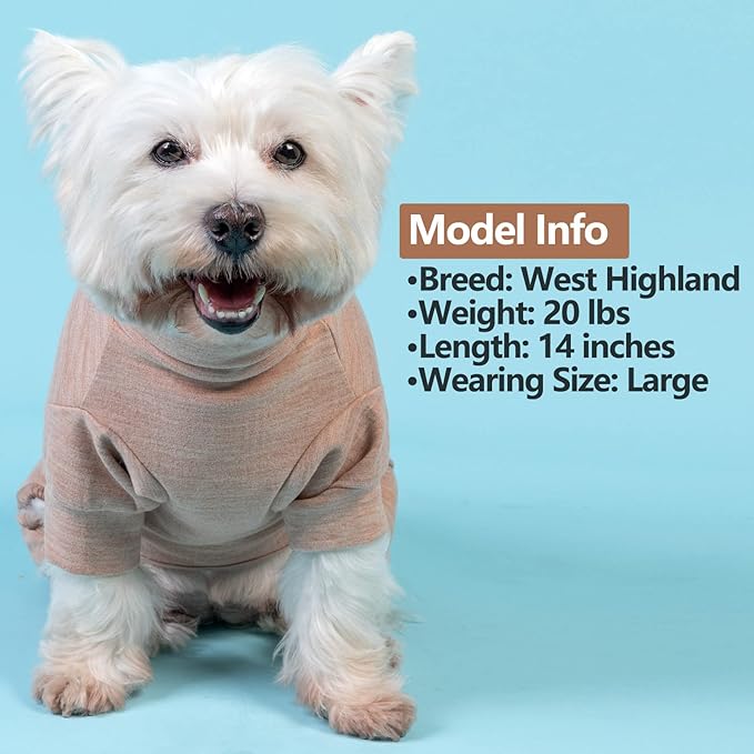 KYEESE Dog CoatsTurtleneck Stretchy Pet Pjs Dog Sweater Super Soft Warm Material Dogs Pajamas with Bowtie Pet Onesie for Small Dogs Cold Weather Coat, Khaki,L