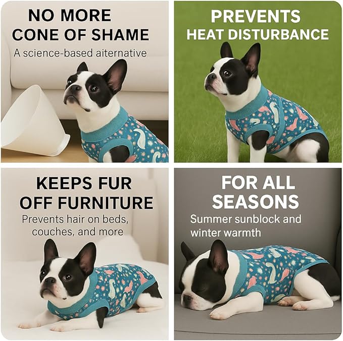 PetWarm Male Dog Recovery Suit, Dog Bodysuit, Substitute E-Collar and Cone, Pet Surgery Recovery Suit, Female Male Onesie for Dogs Spay Neuter, Dinosaur Pattern, Multi-Colored, M