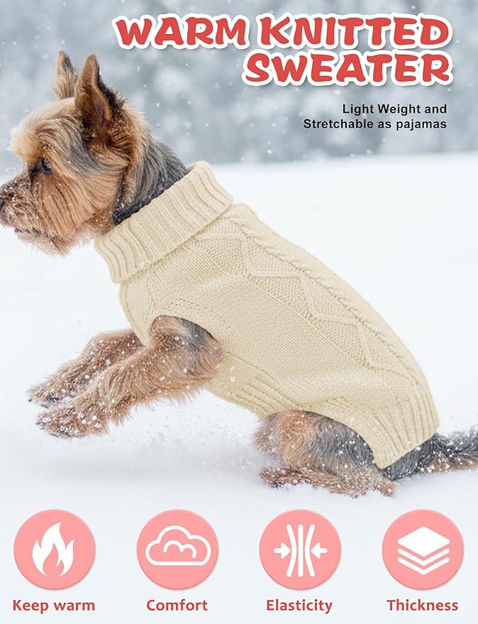 2PCS Dog Christmas Sweater, Soft Warm Pet Clothes Coat for Small Medium Large Dogs and Cats Boy Girl, Fall Cozy Holiday Turtleneck Knitting Collar Pullover Pup Outfit Costume for Thanksgiving New Year