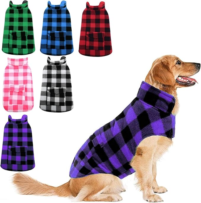 ASENKU Dog Jacket Plaid Reversible Reversible Dog Vest Waterproof Cold Winter Clothes Pet Apparel for Small Medium Large Dogs (XL, Purple)