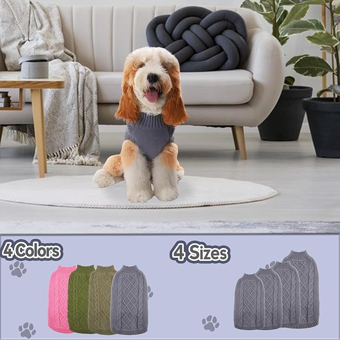 TONY HOBY Small Dog Sweaters Knitted Warm Dog Sweatshirt, Doggy Winter Coat Puppy Cold Weather Pullover Classic Knitwear Doggie Sweater, Thick Warm Winter Pet Clothes (XL, Grey)