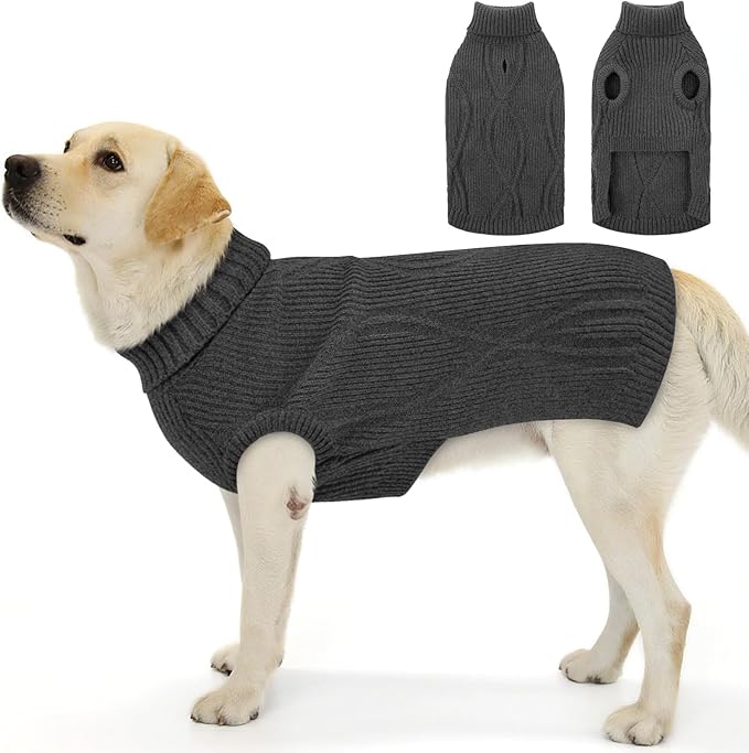 Dog Sweater Pullover, Cable Knit Dog Christmas Sweater, Dogs Sweaters for Small Medium Large Dogs with Harness Hole,Puppy Sweaters Boy Or Girl(Grey,XXL)