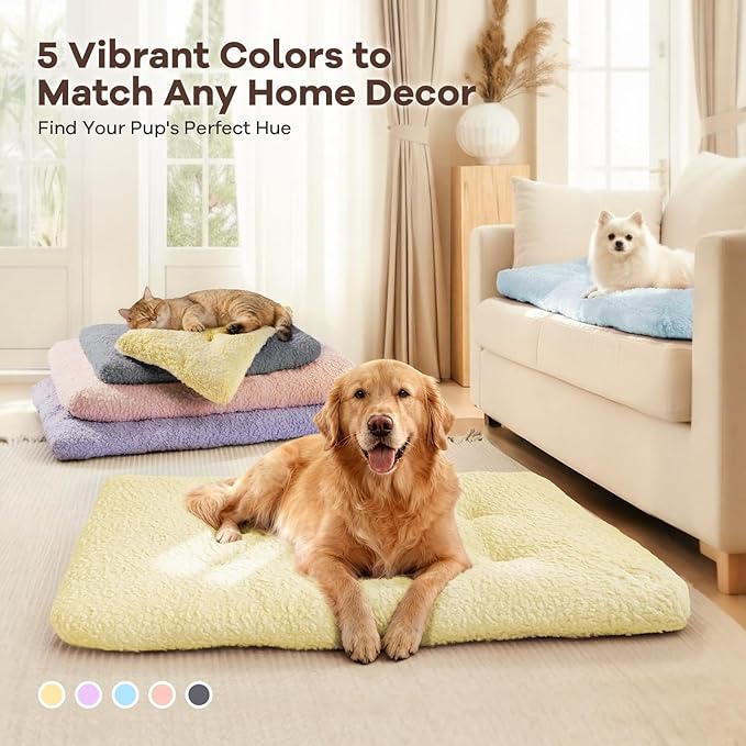 Mora Pets Cat Bed Comfy Puppy Crate Beds Plush Cat Sleeping Mat Washable Pets Mattress Anti-Slip Kitten Bed Soft Kennel Pad for Small Dogs Cats Breeds, 23" x 18", Yellow