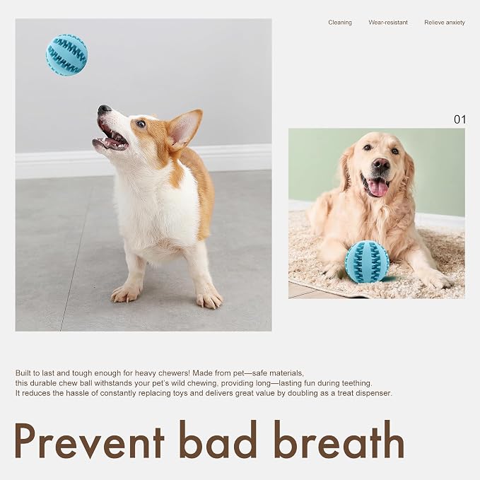 Mira's Pocket Engaging Treat-Dispensing Chew Ball for Dogs - Natural Rubber Puzzle Toy for Teething, Boredom & Dental Health (Blue & Yellow, Large) (Sky Blue & Pink, Medium)