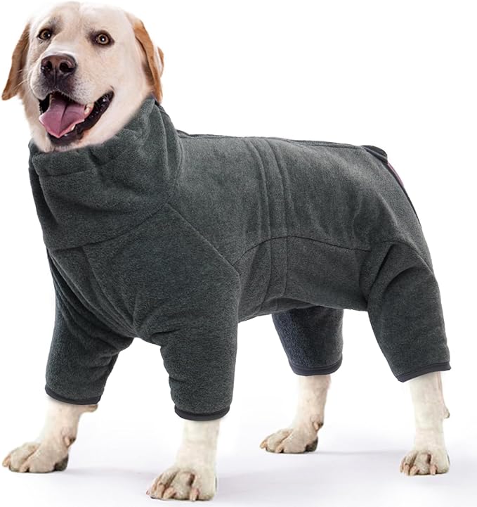 ROZKITCH Dog Coats with Legs, Pet Windproof Warm Cold Weather Jacket Vest Cozy Jumpsuit Apparel Outfit Clothes for Large Giant Dog Walking Hiking Sleep Grey 3XL