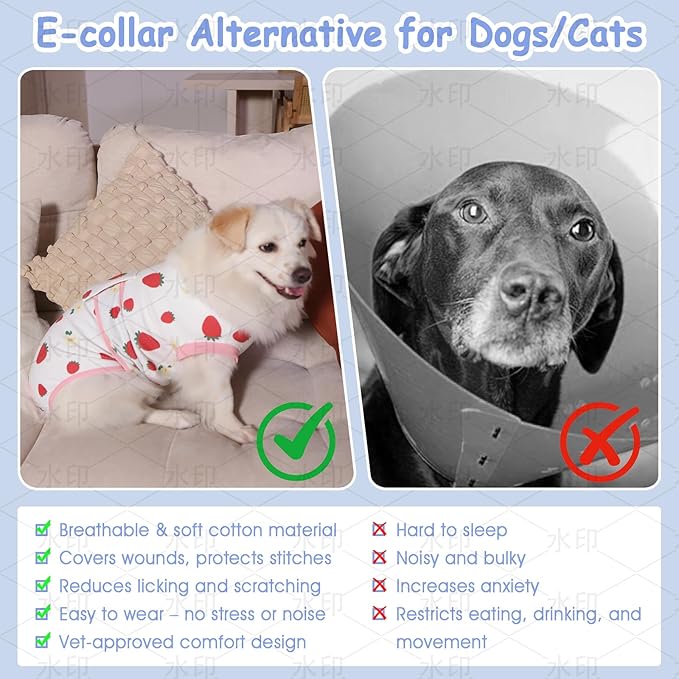 Dog Cat Recovery Suit Pet Glam After Surgery Onesie Cone Alternative Post Surgical Bodysuit Neuter & Abdominal Wound Care Cotton Prevents Licking Male Female (Fruit, XS)