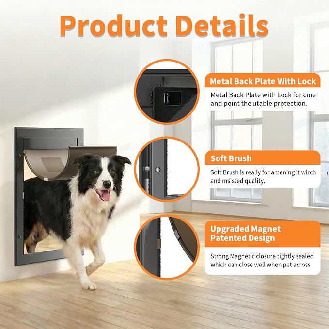 Dog Door for Large Dogs, X-Large Aluminum Frame Pet Door with 2-Way Lock, Easy Install on Interior Door/Screen/Wall, Weatherproof Magnetic Flap (X-Large, Black)