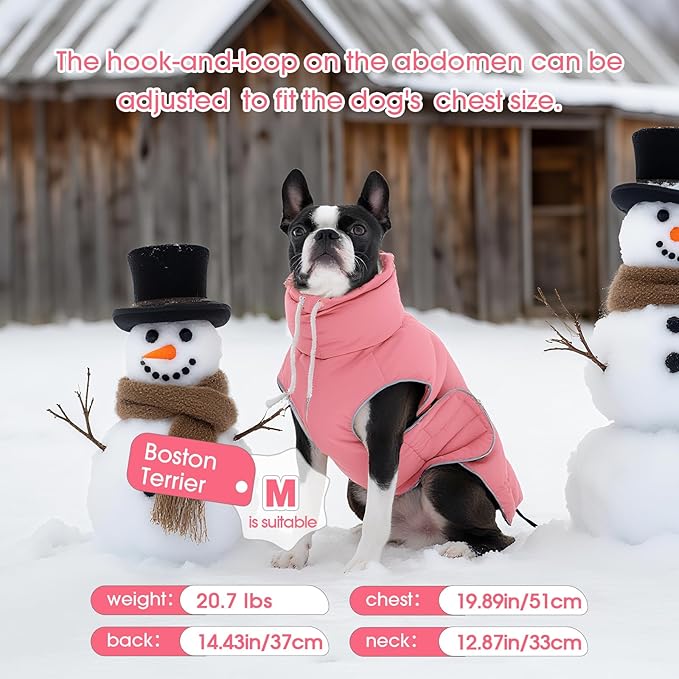 FUAMEY Dog Puffer Jacket for Large Dogs,Dog Cold Weather Coats Winter Dogs Down Jackets Waterproof Pet Snowsuits Warm Puppy Winter Vest Turtleneck Pets Adjustable Jackets Coats Pink XXL