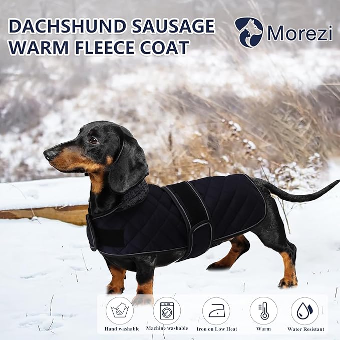 Dachshund Coat Dog Coats for Dachshunds Dachshund Winter Jacket with Padded Fleece Outdoor Dog Clothes with Adjustable Bands - Dark Blue - XS