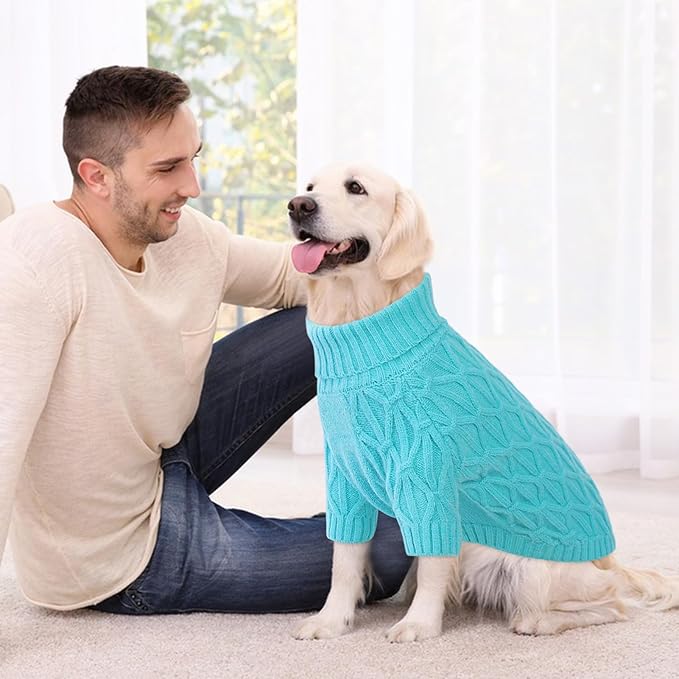 Dog Sweaters for Large Dogs, Dog Christmas Sweater, Pet Turtleneck Thick Warm Sweatshirt, Winter Knitwear Pets Clothes, Lakeblue L