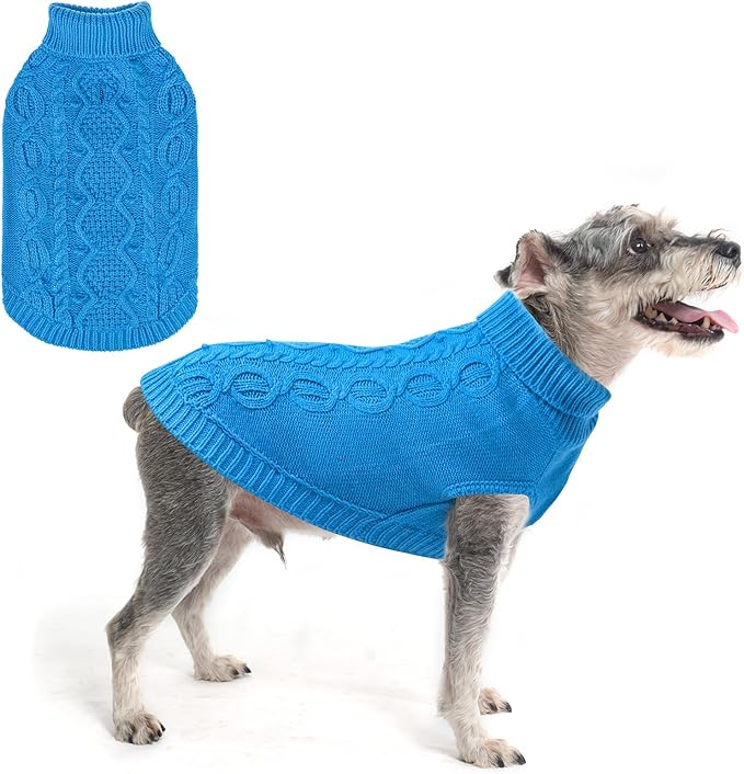 SCENEREAL Knitted Dog Sweater for Small Medium Large Dogs, Cat Dog Winter Coat Warm Sweartershirts Outfits, Classic Pet Clothes with Leash Hole, Soft Pet Knitwear Apparel for Girls Boys, Lake Blue S