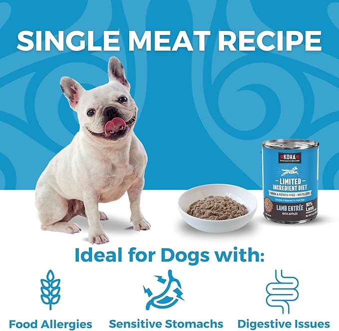 KOHA Limited Ingredient Diet Lamb Entrée for Dogs - Grain Free Wet Dog Food with No Fillers - Canned Dog Food Sensitive Stomach - 13 oz Pack of 12
