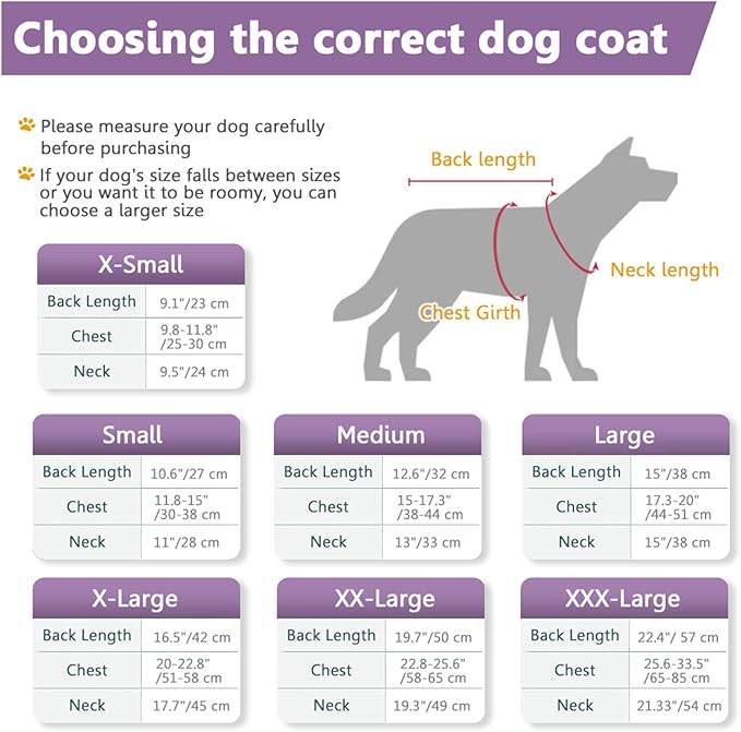 Windproof Waterproof Dog Coat Fleece & Cotton Lined Warm Jacket, Cold Weather Pet Apparel Clothes Vest for Small Medium Large Dog (XL, Purple)
