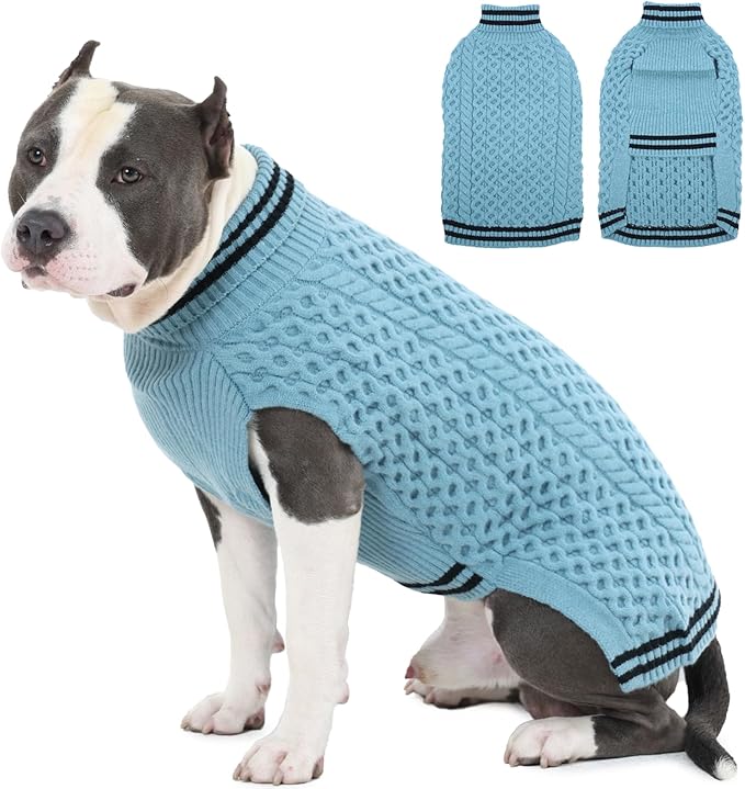 Dog Sweaters for Large Dogs, Fall Turtleneck Knit Fleece Sweater, Warm Soft Stretchy Pullover for Cold Weather, Thick Winter Christmas Sweaters for Dogs Girl Boy, Blue XXL