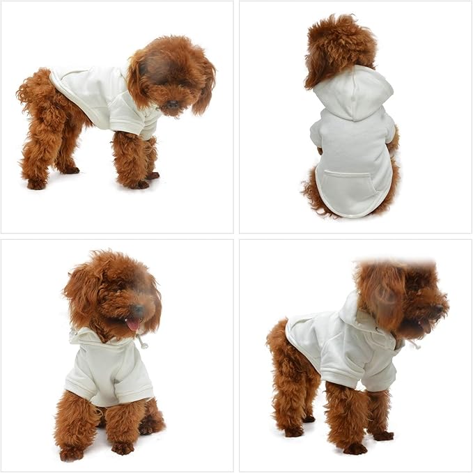 Lovelonglong Blank Basic Hoodie Sweatshirt for Dogs 100% Cotton Fits Small Medium Dachshund Large Dog Off White S