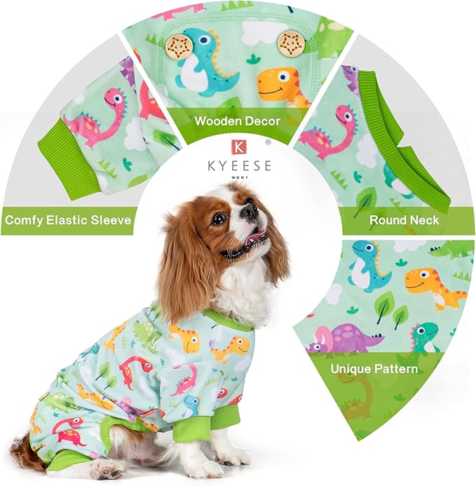 KYEESE Dog Pajamas Small Dog Pajamas with Colorful Dinosaurs Stretchy Pet Jammies Onesie Velvet Pjs Comfy Clothes for Dogs Boy Girl Soft Outfit, X-Large