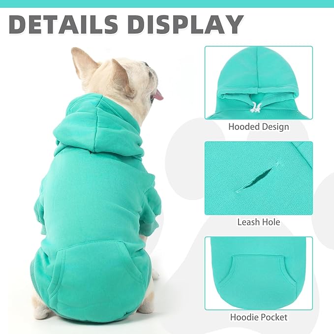 KOOLTAIL Basic Dog Hoodie - Soft and Warm Dog Hoodie Sweater with Leash Hole and Pocket, Pet Winter Coat, Cold Weather Clothes Sweatshirt for Small Medium Large Dogs Puppy Cat Boys Girls Lake Blue XL