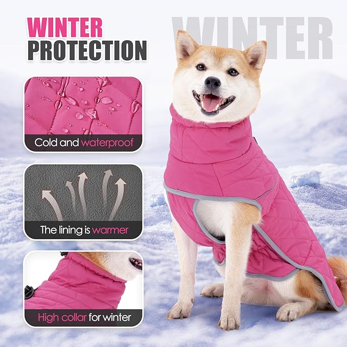Dog Winter Coat,Waterproof Dog Pullover Jumpsuit,Windproof Jacket for Small Medium Large Dog.High Collar Adjustable Dog Snow Vest(XXXL,Pink)