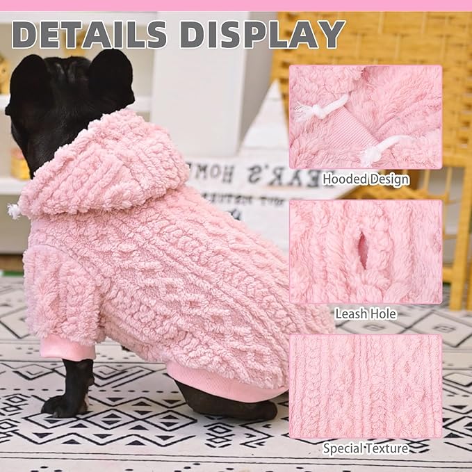 KOOLTAIL Fleece Dog Sweater Hoodie for Small Medium Large Dogs - Super Soft Fall Dog Clothes Hat Hooded Sweatshirt with Leash Hole, Warm Winter Cold Weather Pet Coat for Puppy Cats Girl Female Pink M