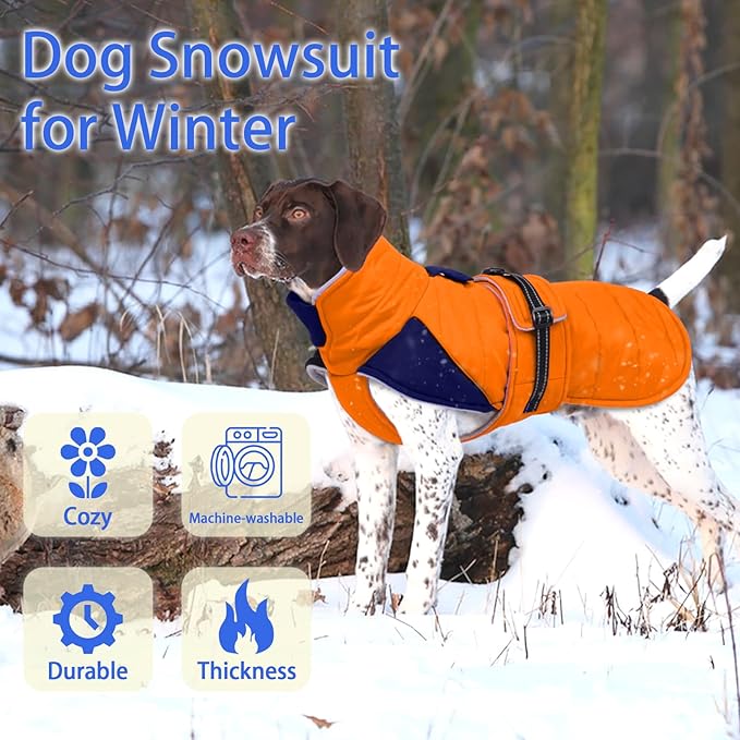 MIGOHI Waterproof Dog Winter Coat - Thick Dog Fleece Jacket with Reflective Strips, Warm Winter Snowsuit Sweater for Small Dogs,Machine Washable,French Bulldog,M,Orange