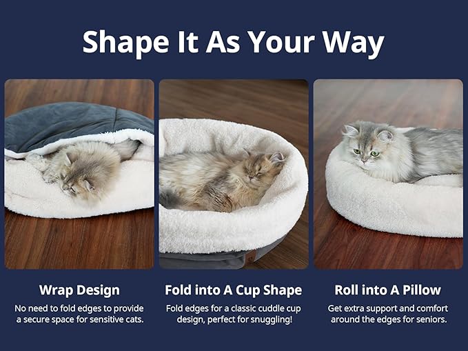Petace Self Warming Cat Bed, 17.7" x 13.7" Anti-Slip Soft Round Thermal Pet Cushion Bed for Kittens, Cats, Puppies and Small Dogs, Gray