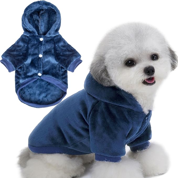 FabriCastle Dog Hoodie Sweater for Small Dogs Boy and Girl, Dog Clothes XS XXS Puppy Sweatshirt, Pet Outfit, Cat Clothing Super Soft Warm Snap On Closure (Navy, Medium)