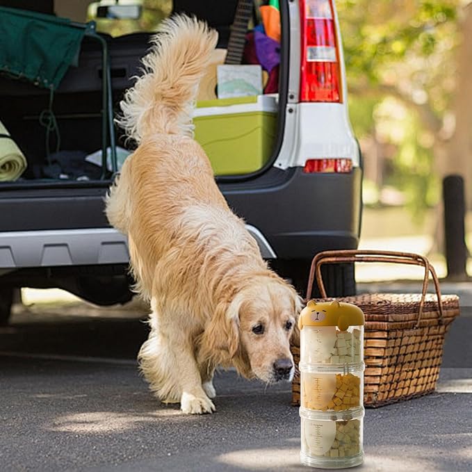 Outdoor Dog Treat holder Airtight, 2025 New Upgrade Large Cute Dog Treat Jar with Lids, Classified Storage Pet Food packaging Jar Treat Bottle, Multi-functional Multi-layer Dispenser (Yellow, 3 Layer)