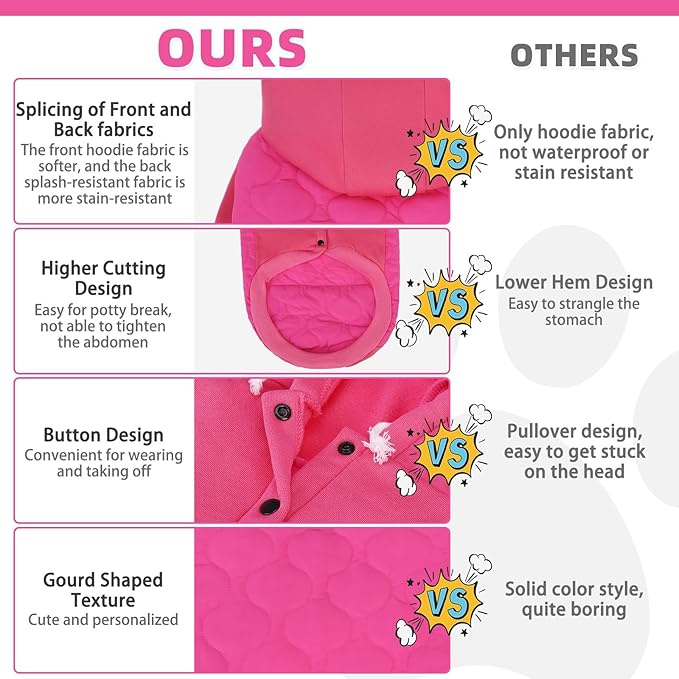 KOOLTAIL Warm Dog Winter Coat for Small Dogs, Waterproof Puppy Jacket with Leash Hole, Cold Weather Pet Vest for Winter, Soft Hoodie Sweater Sweatshirt Clothes for Puppy Cats Girls Boys Rose Red SM