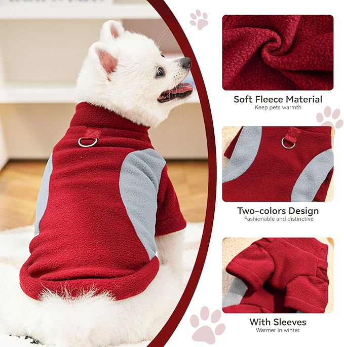 Small Fleece Dog Sweater with Leash Ring Soft Warm Fall Winter Dog Clothes Cute Cat Apparel Puppy Sweaters Classic Pullover Doggy Sweatshirts Chihuahua Costumes Cat Outfits(Red,XXL)