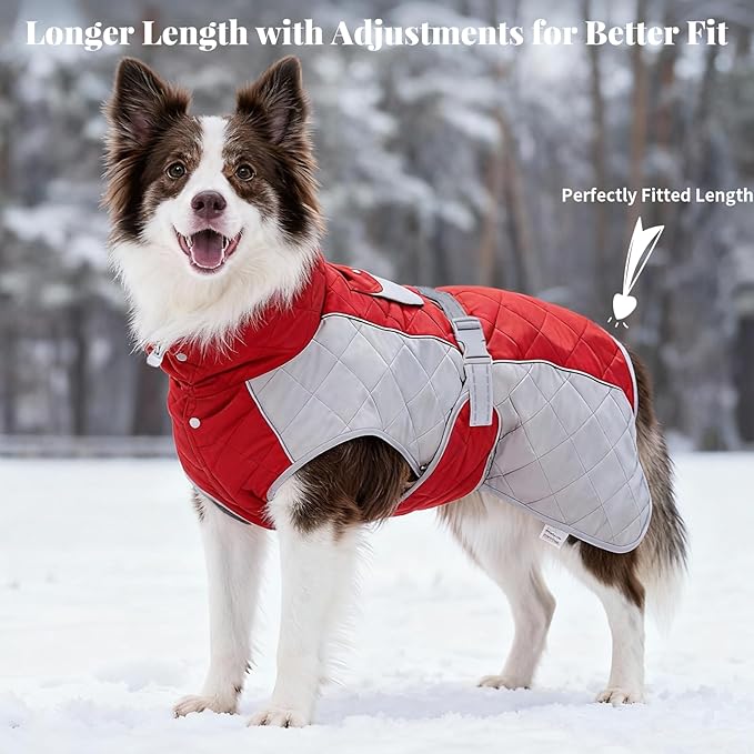 Dog Coat Dogs Jacket Waterproof Reflective Adjustable Dog-Winter Coats for Small/Medium/Large Dogs Dachshund Coat-(Red, X-Small)