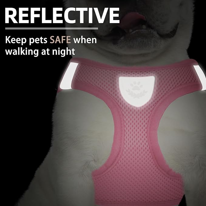 PUPTECK Adjustable Dog Harness Collar and Leash Set Step in No Pull Pet Harness for Small Medium Dogs Puppy and Cats Outdoor Walking Running, Soft Mesh Padded Reflective Vest Harnesses