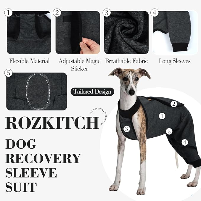 ROZKITCH Dog Surgery Leg Sleeve Rear Legs, Male Female Pet Prevent Licking Wound Elbow Knee Protector, Dog Recovery Suit Cone Collar Alternative Pants Shirt for Wound Heal Wrap Grey S