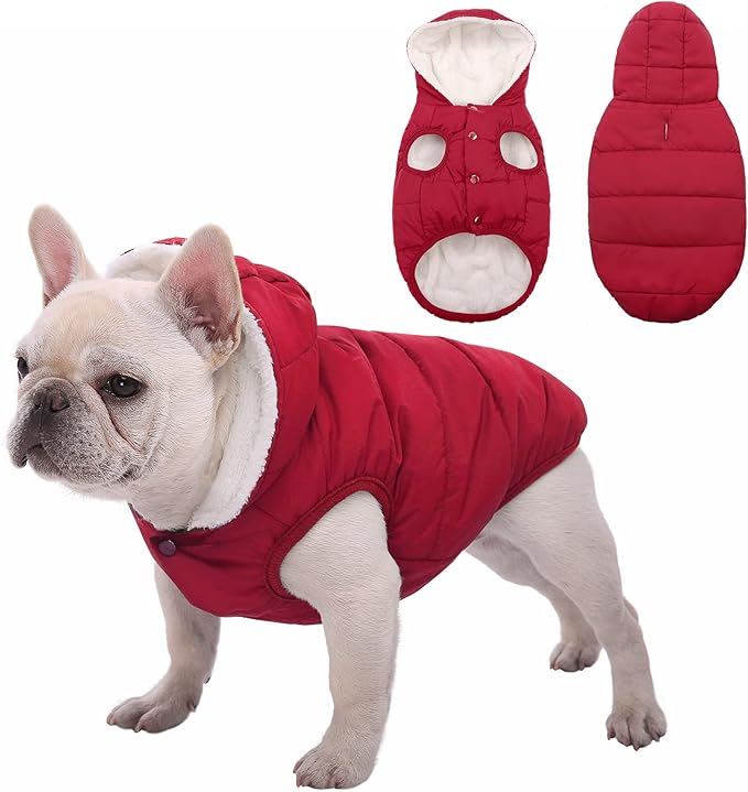 Fleece Hoodie, Windproof Waterproof Coat, Winter Warm Jacket, Cold Weather Pet Apparel Clothes Vest for Small Medium Large Dogs (XL, Red)