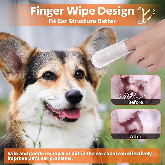 OBSEDE Dog & Cat Ear Wipes, Finger Sleeve Design for Gentle Wax & Dirt Reduce, Odor Control, Fresh Coconut Scent, Easy at-Home Pet Grooming, 120 Count