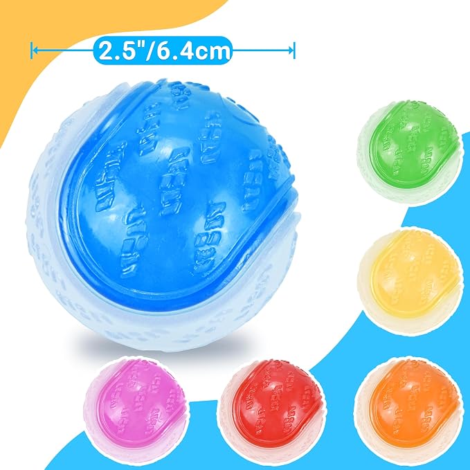 LECHONG Glow Dog Ball, 2.5” Squeaky Dog Toy Ball, Dog Rubber Ball Toys for Small and Medium Dogs, Durable Dog Fetch Toys Puppy Chew Toys Pack of 6